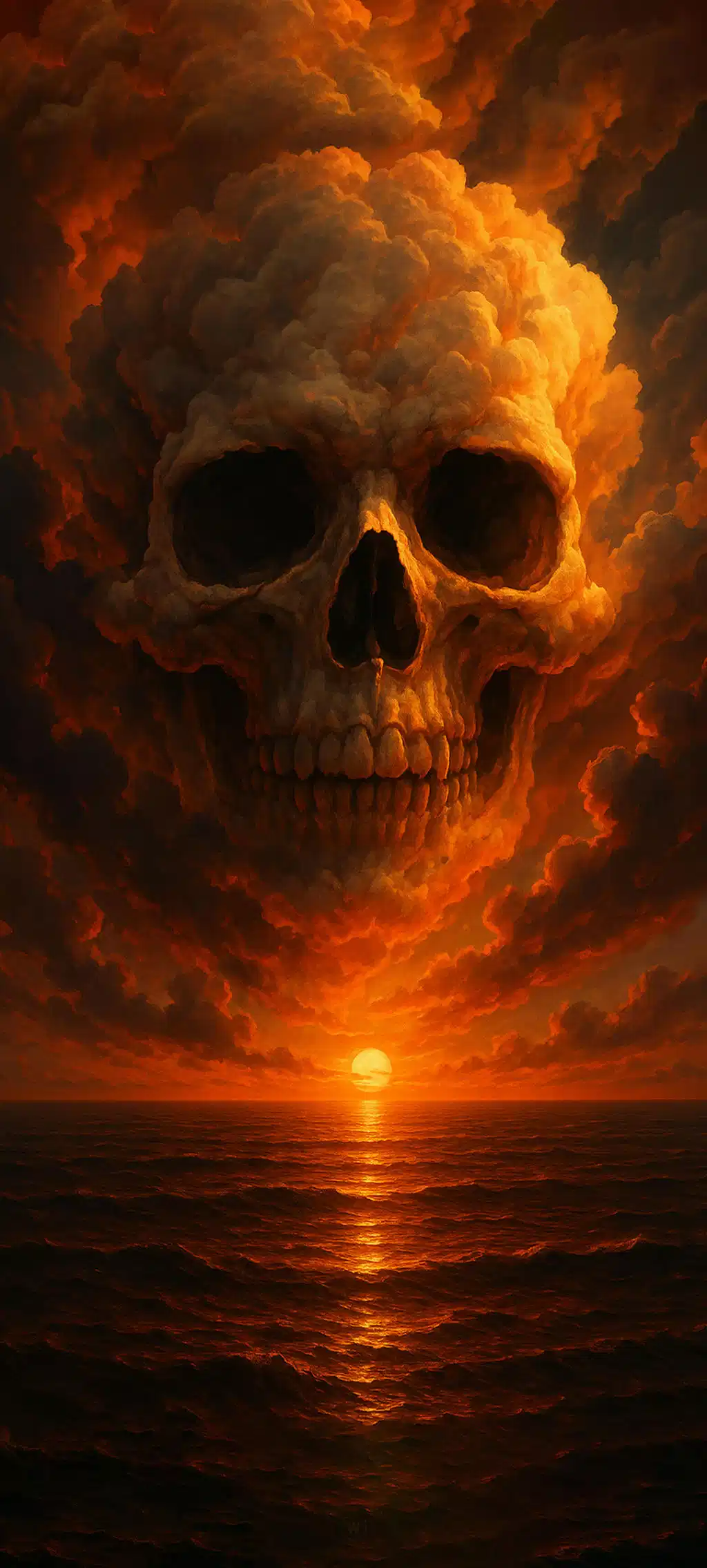 Burning Fire Skull Sunset Horizon Wallpaper